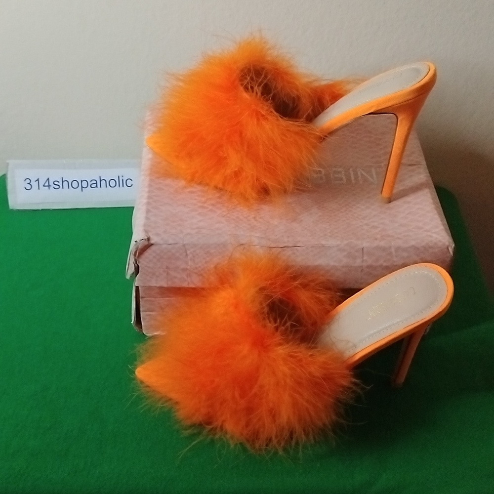 Orange Open-Toe Feather Mules